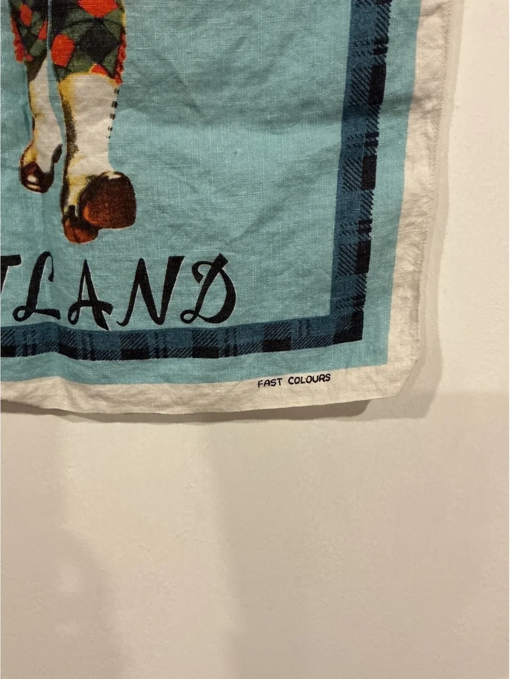 Vintage Scotland Linen Tea Towel Highland Bagpiper Tartan